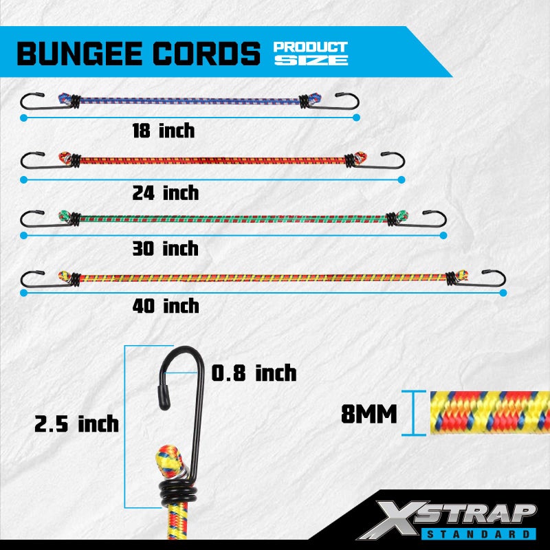 XSTRAP STANDARD 14 Pieces Standard Bungee Kit - Includes 18â€, 24â€, 30â€, 40â€ Bungee Cords with Hooks - Image 3